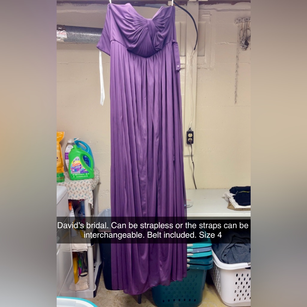 David’s Bridal Purple Strapless Gown With Belt